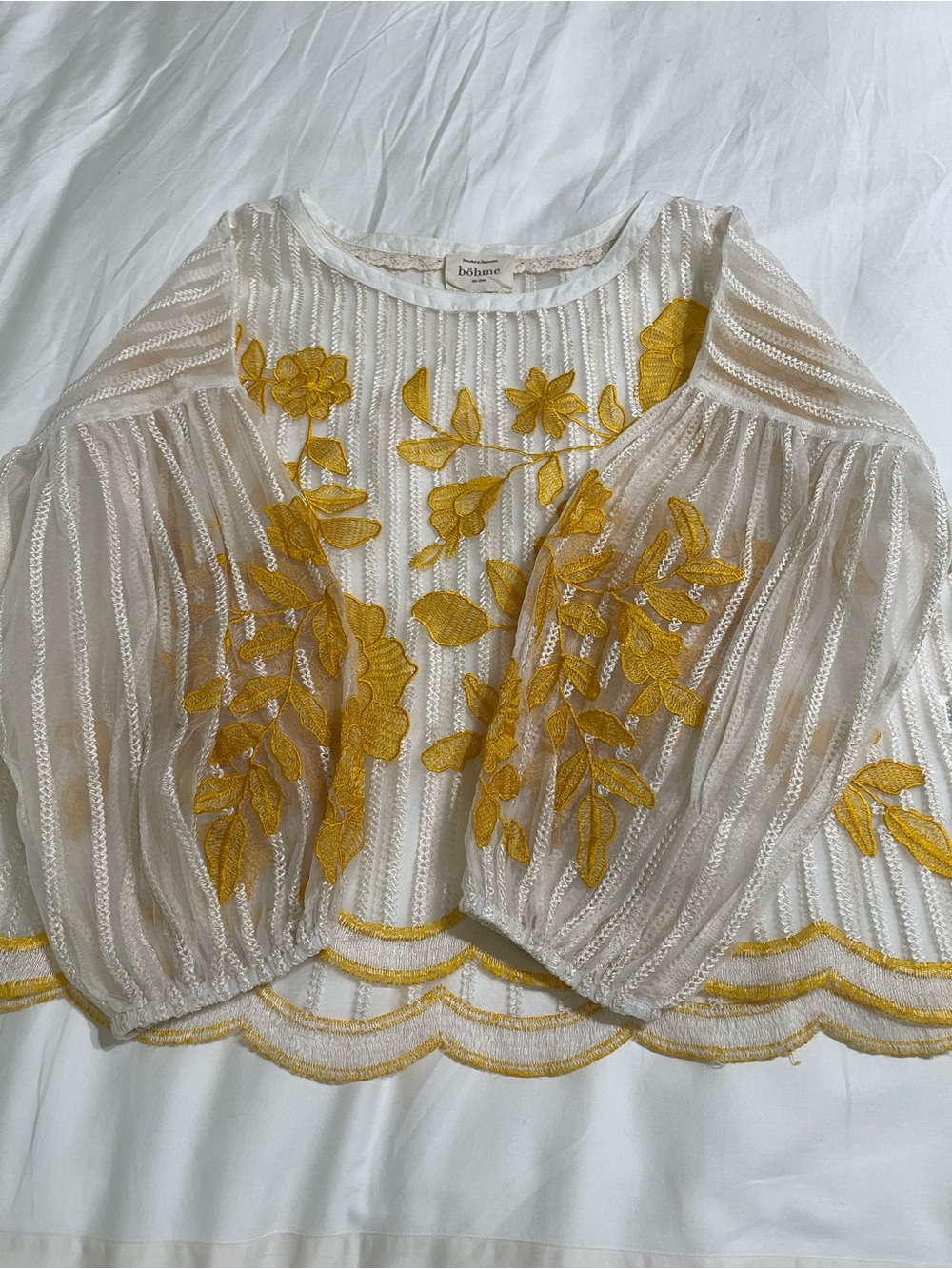 Bohme White Sheer Floral Embroidered Top with Yellow Flowers - Picture 6 of 10